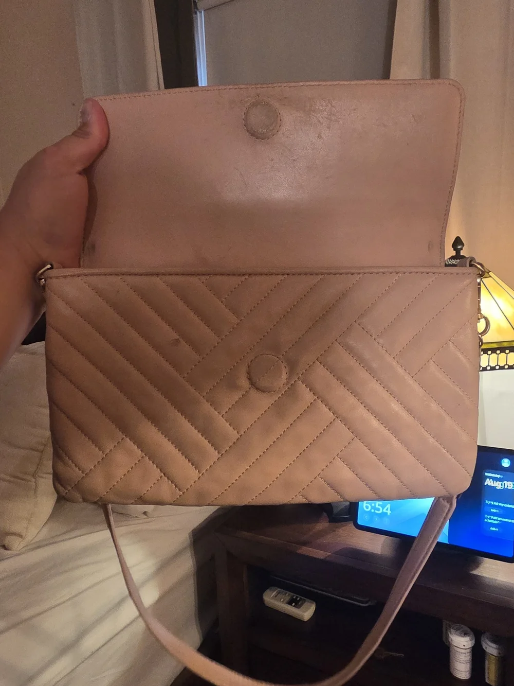 Tory Burch Alexa Quilted Crossbody Bag in Blush Pink